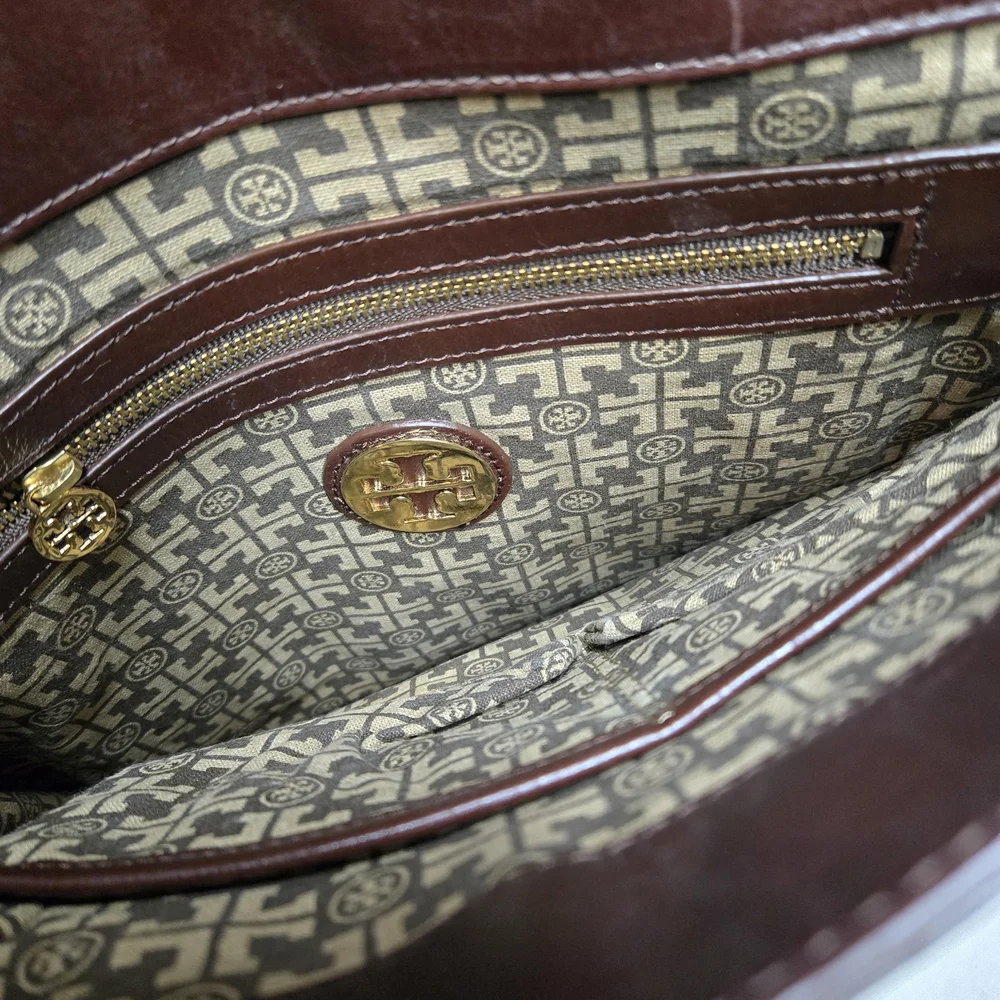 Tory Burch Leather Fringe Messenger Chocolate Brown Bag